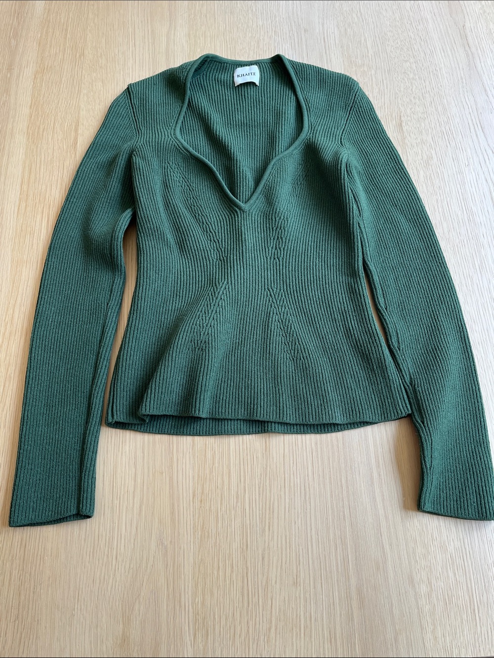 KHAITE Kirah Green Ribbed Sweater